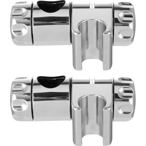 Set of 2 chrome-plated, sliding shower head holders for 25mm bathrooms, compatible with a 25mm stem (2) (1/5)