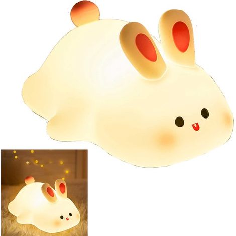 Veilleuse avec grand visage de lapin, lampe lapin en silicone mignonne, lampe de chevet, lampe de décoration animalière adorable pour chambre d'enfant, veilleuse bébé, rechargeable par USB pour enfant (1/5)