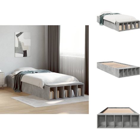 Cadre de lit sans matelas gris béton 100x200 cm - Cadre De Lit - Lit Double - Lit Design - Lit Moderne - Lit Gris (1/5)