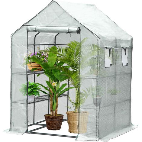 Hengda Serra da giardino in PE con ripiani a 3 livelli per piante orticole da fiore Telone rinforzato 135g-m2 Proteggi le tue piante Bianco 143x143x195cm (1/5)