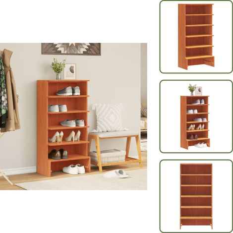 The Living Store Mueble zapatero madera maciza de pino marrón cera 52x30x104 cm - Madera maciza