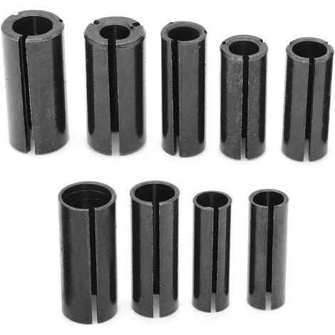 Accessoire pour défonceuse et affleureuse – Lot de 9 adaptateurs en acier inoxydable – Tailles 6 à 12,7 mm – Force de serrage élevée (1/5)