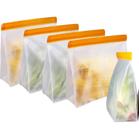 5 sacs de conservation réutilisables, étanches et autoportants, 3,8 L, pour aliments, congélation, sandwichs et en-cas
