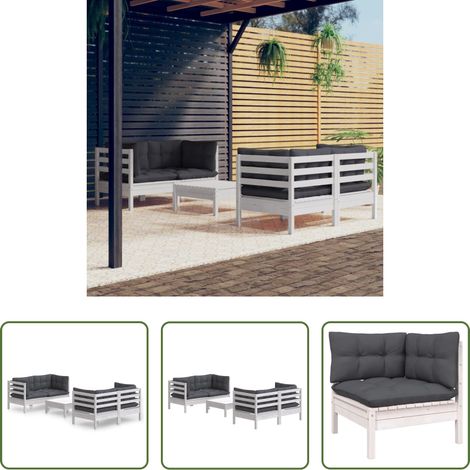 Canapé d'angle - Salon de jardin 5 pcs avec coussins anthracite bois de pin (1/5)