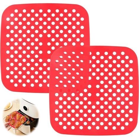 Lot de 2 Tapis de Friteuse à Air en Silicone Réutilisables, Tapis Silicone Air Fryer,Antiadhésifs, Faciles à Nettoyer, 7,5 Pouces, Parfaits pour Cuisson Saine, Couleurs Rouge et Noir (1/5)
