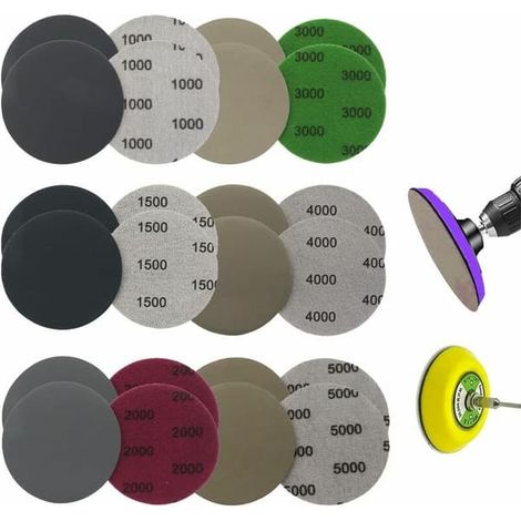 Ensemble de 24 papiers abrasifs ronds, disques de ponçage Velcro de 75 mm, tampons de ponçage à l'eau et à sec 1000/1500/2000/3000/4000/5000 pour flocage (1/5)