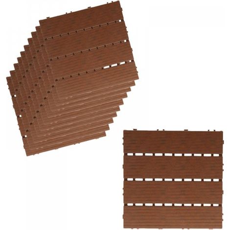 10 Pezzi Piastrelle Plastica Giardino 30x30x2cm Pavimento Esterno PVC Marrone