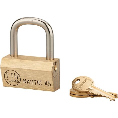 Lucchetto NAUTIC 45 mm in ottone con arco in acciaio temprato, 3 chiavi – THIRARD (1/2)