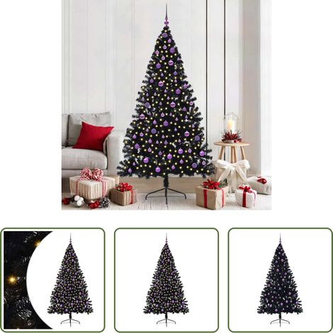 LED-Beleuchtung - Künstlicher vorbeleuchteter Weihnachtsbaum Schwarz 210 cm PVC (1/5)