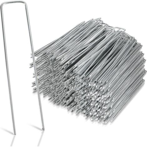100 Pièces Piquets de Fixation pour Jardin, 150x40mm, Ø2,5mm, piquet ancrage sol jardin en acier galvanisé pour bâche (1/5)