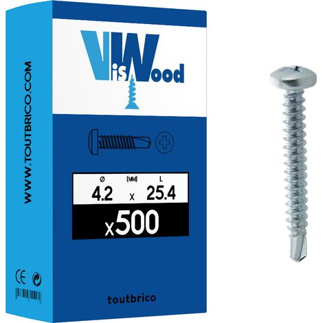 Vis tôle - Viswood - Autoperceuse - Tête ronde - PH - Acier zingué - 4,2 x 25 mm - Boîte de 500 (1/2)