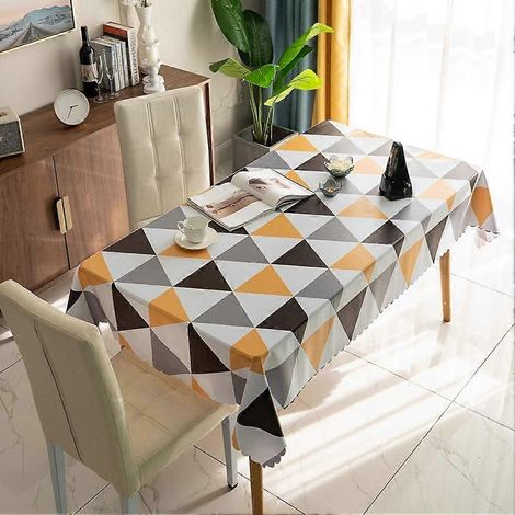 Nappe rectangulaire en PVC, lavable, imperméable, facile à nettoyer, motif triangulaire, style nordique (jaune, 120 x 120 cm) (1/5)