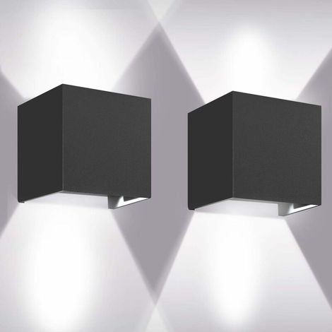 GU.B/bon Appliques Murales 12W, 2pcs 6000K LED Applique Murale Exterieur/Interieur, Réglable Applique Mural Exterieur, Anti-Eau IP65 Lampe Murale Interieur pour Chambre Maison Couloir Salon [Classe én (1/4)