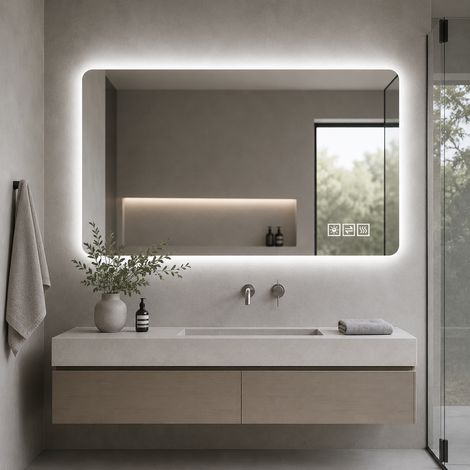 Miroir LED de salle de bain 60 x 120 cm, résistant à la corrosion, avec variation d’intensité lumineuse, trois températures de couleur (chaud / neutre / froid) et fonction antibuée instantanée (1/5)