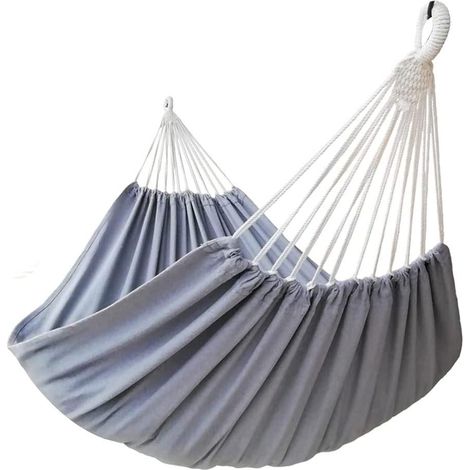 Filiyano-Hamac double pour 2 personnes, toile 220 x 150 cm, longueur totale 270 cm, lit suspendu pour jardin intérieur et extérieur, gris [YD]-FX (1/4)