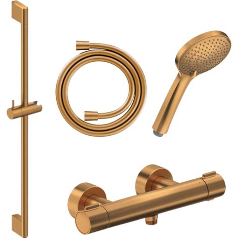 Pack mitigeur douche thermostatique DURAVIT 1000 + Barre 90 cm + Pommeau 3 jets + Flexible 160 cm Bronze brossé