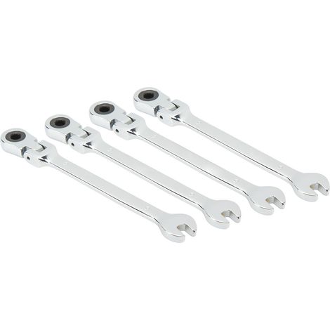 4-teiliger metrischer Ratschenschlüssel mit drehbarem Kopf, Doppelend-Kombinationsschlüssel, arbeitssparend, flexibles Vielzahn-Ratschenwerkzeug, metrisch, 6 mm / 0,24 Zoll (1/5)