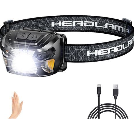 Lampe Frontale Rechargeable,2000LM Super Lumineux Léger Lampe Frontale Led Ultra Puissante avec 6 Modes d'Éclairage,IPX5 Étanche Frontale Rechargeable avec Indicateur de Puissance pour Running,Camping (1/5)