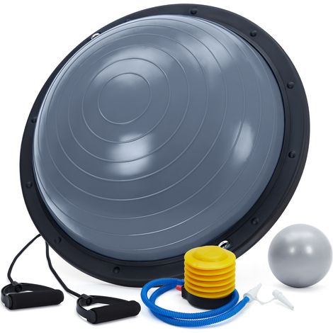 Demi-ballon d’équilibre 58 cm avec base antidérapante, capacité 1600 lb, kit complet: bandes de résistance, pompe, balle bonus – Pour fitness, yoga, gainage à domicile – Gris, Classic (1/5)