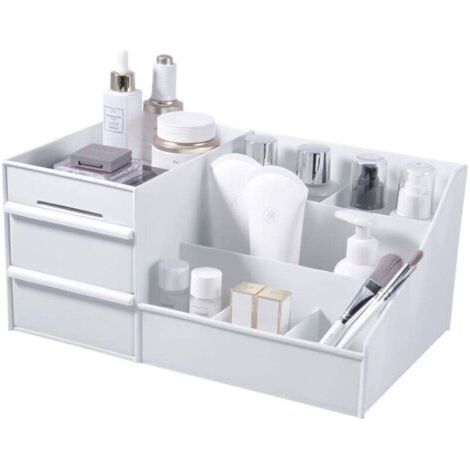 Cassettiera organizer da scrivania per trucchi, contenitore per prodotti di bellezza, organizer da ufficio, scatola portaoggetti per cancelleria, organizer per trucchi (bianco)