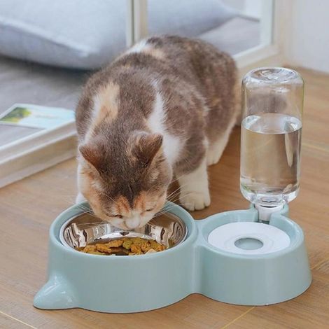 Abreuvoir et alimentateur Automatique pour Chats, Chiens, avec Distributeur d'eau et Distributeur Automatique pour Animaux (B-Blue) (1/3)
