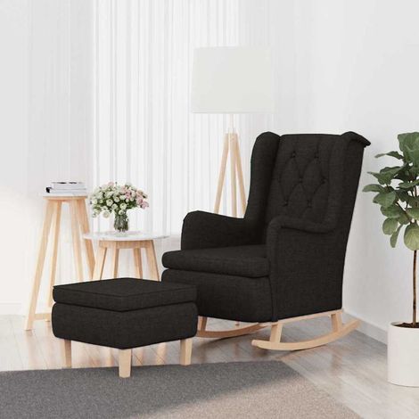 vidaXL Fauteuil avec pieds à bascule et tabouret Noir Tissu (1/5)