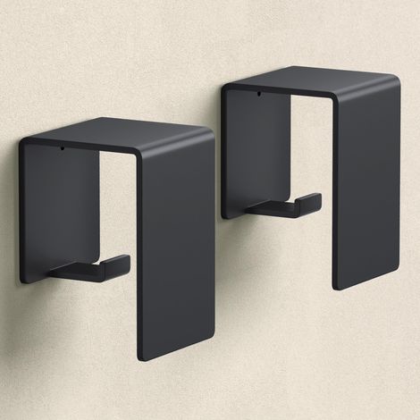 Mai & Mai Porte-Serviettes Mural en Acier au Carbone Support Douche à Susprendre avec 2 Crochets Cachés Accroche Serviettes pour Salle de Bain Cuisine Noir Sablé 6×4×4 CM Tavrin-01 (1/5)