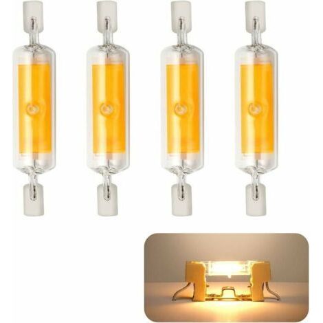 4 unidades de bombillas LED R7S de 78 mm, regulables, 10 W, 230 V, luz blanca cálida 3000 K, 800 LM, COB, ángulo de haz de 360°, equivalente a lámpara halógena de 80 W [Clase energética A+] (1/5)