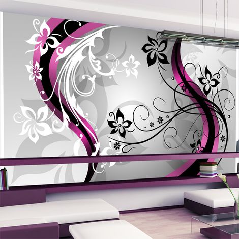 Fotomurale adesivo - Zig zag floreali (rosa) - 490x280 (1/4)