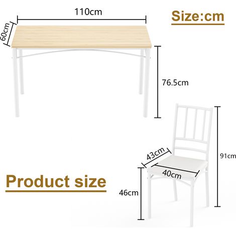 Table de repas avec 4 chaises, bar industriel pour cuisine et salon, ensemble de salle à manger en bois naturel et blanc, table de bistrot 110x60x76.5cm, mobilier de réception pour fêtes (1/5)