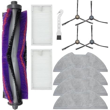Applicable Kit d'accessoires pour Eureka NERE10s E10S, pour Obode A8 A8 Plus, pour Midea M9 aspirateur pièces de rechange, 1 brosse principale, 4 brosses latérales, 2 filtres Hepa, 4 chiffons (1/5)