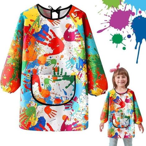 1 Kinder-Malschürze, wasserdicht, langärmelig, mit Taschen für kreative Aktivitäten, Alter 6-12 Jahre (1/5)