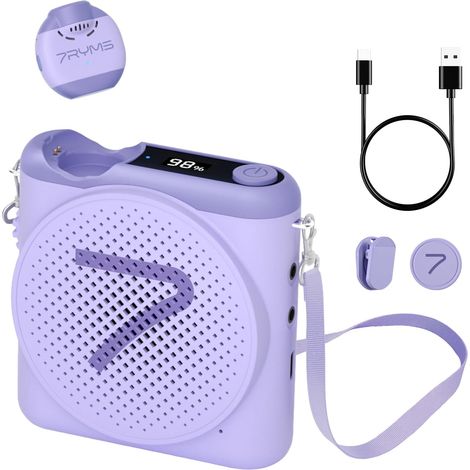 Amplificateur de Voix avec Micro Cravate Sans Fil Magnétique, 23H Autonomie, Amplificateur Portable avec Réduction de Bruit, Amplificateur Vocal pour Enseignants, Réunions, Discours (Violet) (1/5)