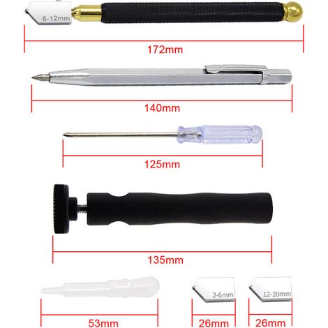 Outil de coupe de verre professionnel en alliage, 7 pièces, avec 3 têtes de coupe et stylo marqueur. (1/5)