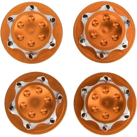 Pack de 4pcs 17mm écrou de moyeu de Roue, Alliage d'aluminium Anti-poussière Couvercle écrou Remplacement de Roue Accessoire adapté pour 1/8 RC modèle de Voiture(Orange) (1/5)