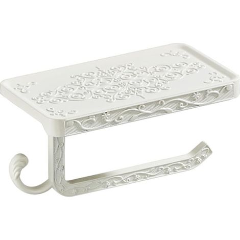Portarrollos de papel higiénico vintage con estante y gancho - Soporte para rollo de papel higiénico (acabado blanco) (1/5)
