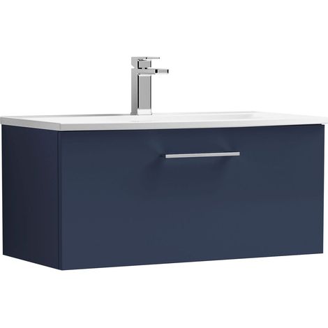 Balterley  Modern Bathroom Wall Hung 1-Drawer Vanity & Basin, Midnight Blue, 800mm