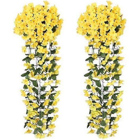 Lot de 2 plantes grimpantes artificielles violettes, résistantes aux UV, à fleurs retombantes, en plastique, pour la maison, les mariages, l'intérieur et l'extérieur.jaune (1/5)