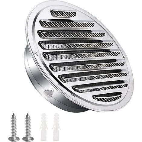 Grille d'aération inox 100mm – Protection intempéries – Lamelles anti-pluie et moustiquaire – Fixation par vis et boucle – Pour ventilation intérieure/extérieure (1/5)