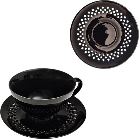 Taza de cerámica negra de 260 ml CON platillo calado PARA café o té (1/5)