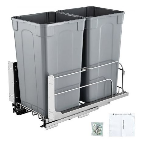 ausziehbarer Mülleimer (27 Qt x 2), doppelter Unterbau-Küchenabfallbehälter, Mülleimer mit Türsatz & Soft-Close-Schieberegler, für Küchenschrank Spüle unter der Theke (grau) (1/5)
