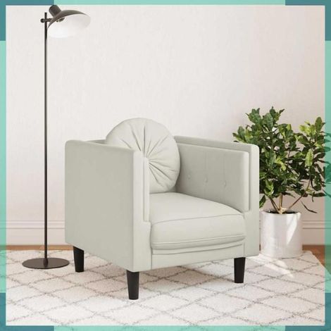 Fauteuil - 372629 - Velours crème - Coussin rond 47 cm - Structure bois massif (1/5)