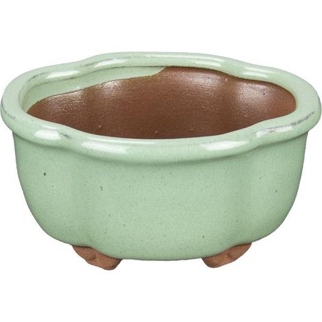 Vaso per bonsai ovale in gres smaltato verde 8x6,5x4 cm - SF33