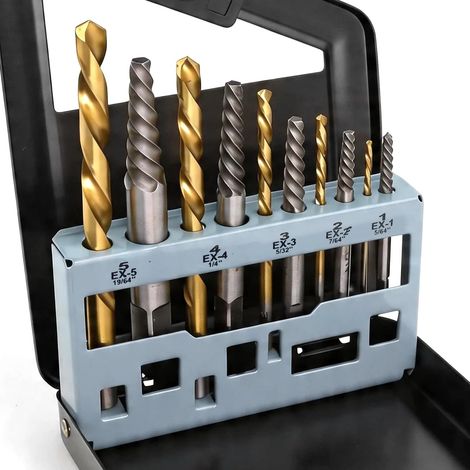 10 Pièces Extracteur de Vis, Composé de 5 Tourne a Gauche Extracteur et 5 Forets à Gauche, Convient aux M3-M18 Vis Endommagées, Livré avec Coffret Rangement (1/5)