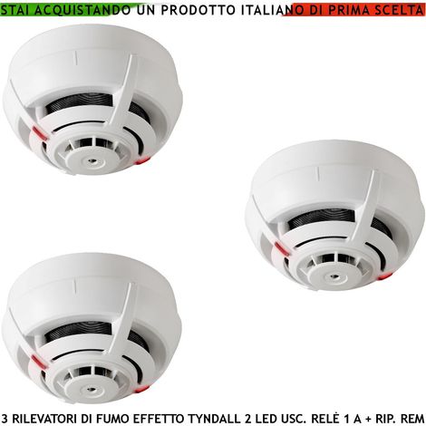 SENSORI DI FUMO 3 RILEVATORI FUMO PER EFFETTO TYNDALL LED SEGNALAZIONE REMOTA INCENDIO USCITA RELÈ ALLARME ALIMENTAZIONE 12/28 V (1/4)