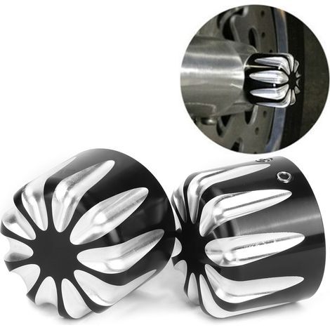 Paar CNC-gefräste Achsmutternkappen aus Aluminium, tropfenförmig, passend für Electra/Road Glide, Schwarz (1/5)