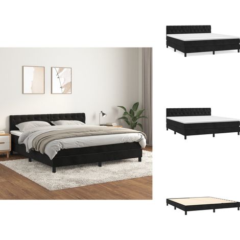 Boxspringbett mit Matratze Schwarz 160x200 cm Samt - Samtbett - Boxspringbett - Doppelbett - Schlafzimmermöbel - Luxusbett (1/5)