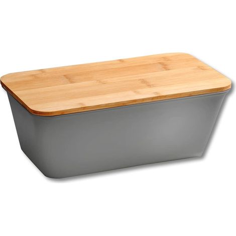 Boîte à pain en plastique et bambou - Dimensions : 35 x 20 x 13,5 cm - Gris - 58491 (1/4)