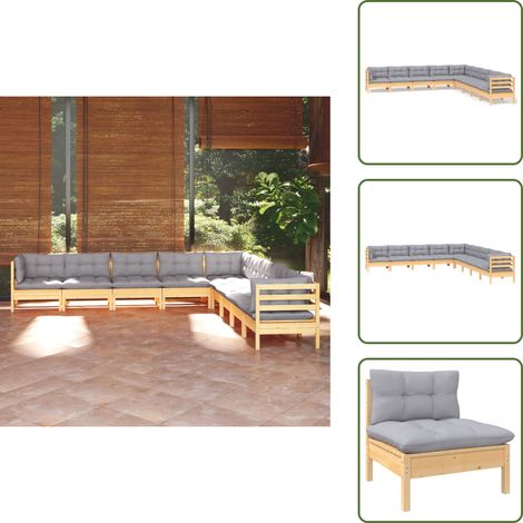 Salotto da giardino - vidaXL Set Divani da Giardino 9 pz con Cuscini Grigi Massello di Pino - Divano angolare