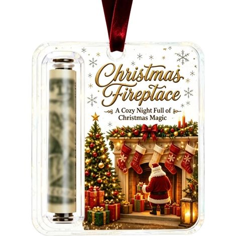 Porte-monnaie de Noël en acrylique à motif Père Noël, étiquette suspendue, décoration transparente pour sapin de Noël (1/5)